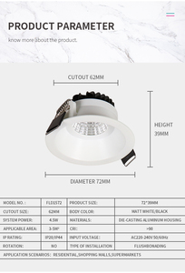ไฟสปอตไลท์ LED แบบฝัง COB ป้องกันแสงสะท้อน สำหรับใช้ภายในบ้าน - Product Image 6
