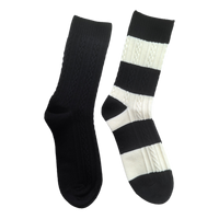 Chaussettes pour femmes à rayures noires et blanches, viscose, PBT, nylon, élasthanne, respirantes, usage quotidien, couleur contrastée, décontractées