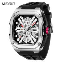 Reloj Mecánico Automático MEGIR 8607 Oficial para Hombre, Diseño Tonneau, Doble Esqueleto, Resistente al Agua, Reloj Masculino Moderno