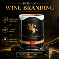 Etiquetas Personalizadas para Botellas de Vino, Café, Whisky y Vodka, Negras, Impermeables, Autoadhesivas, de Papel, con Relieve en Dorado, en Rollo, para Bebidas