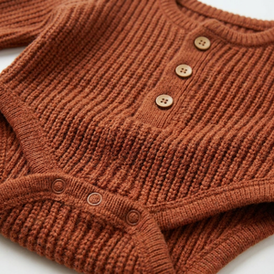 Combinaison en tricot pour bébé, combinaison en maille côtelée, couleur terre cuite, manches longues, avec boutons en <span class=keywords><strong>bois</strong></span>, vêtements chauds pour bébé pour l'automne - Product Image 3