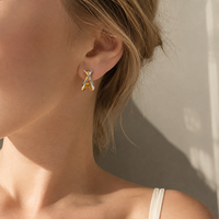 Boucles d'oreilles double C en argent sterling 925 plaqué or PVD, couleur or et argent, avec finition rhodiée