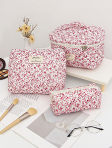 2026 grosir tas kosmetik bunga segar lucu perjalanan portabel tas penyimpanan perawatan kulit tas Makeup katun berlapis kapasitas besar - Product Image 3
