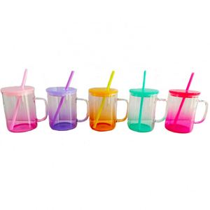 17Oz Blank Colored <b>Jelly</b> <b>Clear</b> Glass Mugs With Plastic Pp Lid and Straw for Sublimation Heat Transfer Printing - Product Image 1