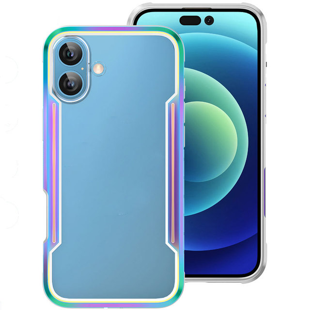 GSCASE Luxury Aluminum Alloy Mobile Phone Back Cases Clear View Cover Case Metallic Cell Phone Case for iPhone 16 16 Plus