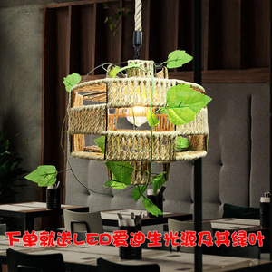 Rustic Hemp Rope Chandelier Round E27 Led Edison Bulb For <b>Dining</b> Room Cafe Bar Decorative Pendant <b>Light</b> - Product Image 3