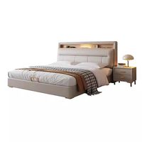 Lit de rangement moderne avec tête de lit LED, base relevable hydraulique, tiroirs latéraux, lit capitonné de luxe taille King pour chambre principale