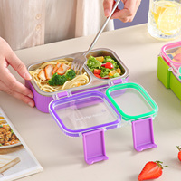 Boîte à lunch portable en acier inoxydable 304 de 480 ml, à motif mignon, à deux compartiments, étanche et écologique, pour étudiants et employés de bureau
