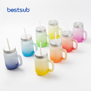 BestSub Wholesale Custom Polychromatic Sublimation Blanks Glass <strong>Mason</strong> <strong>Jar</strong> <strong>Tumbler</strong> with Straw - Product Image 1