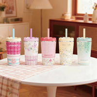 Gobelet isotherme à double paroi de 14 oz avec couvercle en forme de fleur, en acier inoxydable, avec paille, sans BPA, logo personnalisé, tasse à café de voyage isolée