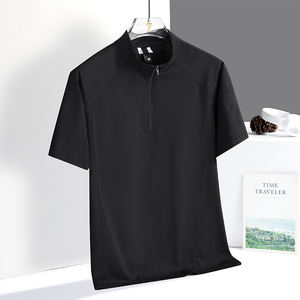 Camisa de manga corta personalizable estilo Hong Kong para hombre, camisa de ocio de negocios, nuevo cuello de seda helada, lona suelta de talla grande, sólido, Popular - Product Image 3