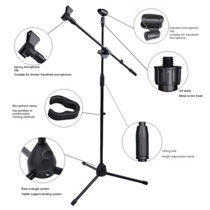 Soporte de micrófono con luz LED Soporte de piso de grabación de karaoke en vivo Trípode <span class=keywords><strong>vertical</strong></span> de puesta en escena con función de elevación - Product Image 1