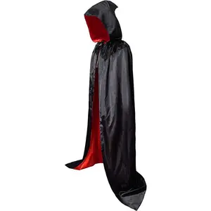 MONDON jubah bertudung uniseks, kostum Halloween jubah Double-Decker bertudung merah dan hitam