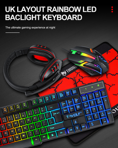 Teclado TF800 para juegos, ratón, auriculares para juegos, alfombrilla de ratón, Combo, retroiluminación LED, paquete de jugador con cable para juegos/trabajo - Product Image 6