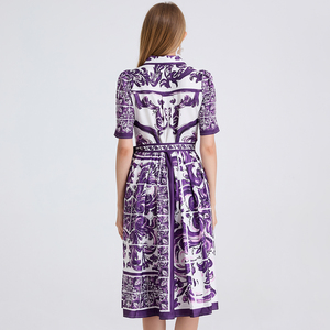 Giản dị cộng với kích thước của phụ nữ mùa hè mới ngắn tay in eo ren lên ăn mặc, Boutique quần áo bán buôn - Product Image 4