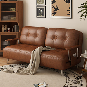Sofá <span class=keywords><strong>Cama</strong></span> <span class=keywords><strong>de</strong></span> Cuero 3 en 1 <span class=keywords><strong>de</strong></span> Estilo Retro, Sofá <span class=keywords><strong>Cama</strong></span> <span class=keywords><strong>de</strong></span> Madera Marrón <span class=keywords><strong>de</strong></span> Lujo para Apartamento, Sofá <span class=keywords><strong>Cama</strong></span> Individual y Doble <span class=keywords><strong>de</strong></span> Alta Calidad y Suave - Product Image 4