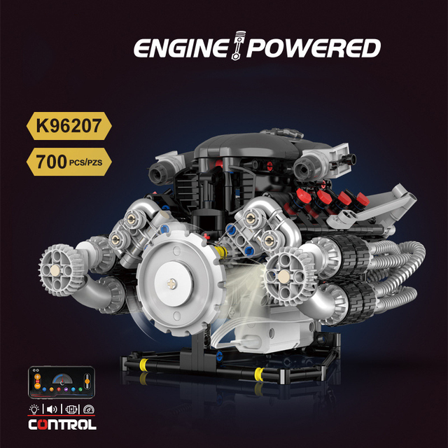 Motorized V12 Engine Model Kit App Controlled Sound and Light 700 Piece Building Set Ages 14 and up