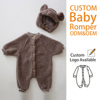 Mono de bebé de manga larga estilo adorable, de forro polar cálido Sherpa, con gorro de oso, antiarrugas, unisex, con cierre de botones