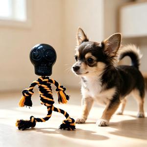 Juguete Masticable para Perros con Forma de Calavera de Halloween, Juguete Interactivo con Sonido de TPR y Cuerda para Mascotas - Product Image 5