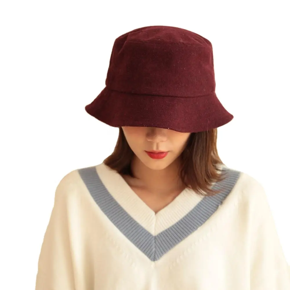 Özel sonbahar ve kış bayan şapka yeni stil yün silindir şapka kadın tüvit kova şapka