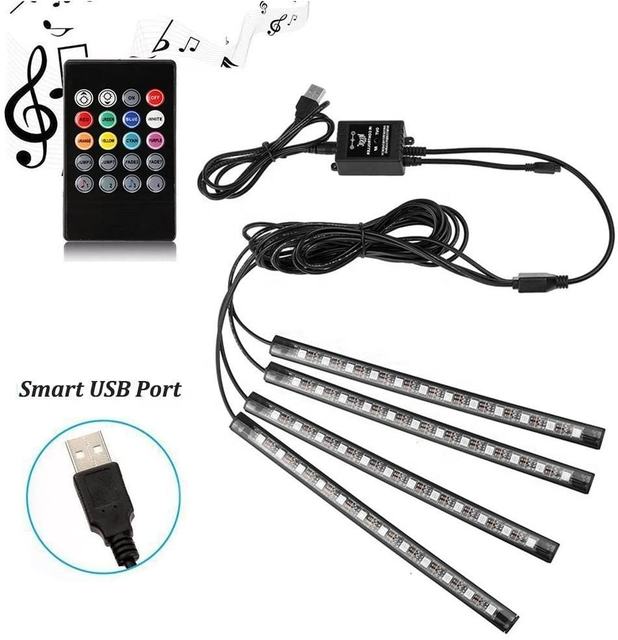 RGB 5050 Foot Decorative LED Strip Light New Ambient Car Interior Neon Lights Wireless Remote Control APP Music Setting