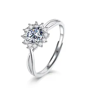 Popüler toptan tasarımcı elmas VVS Moissanite yüzük gümüş sevgililer günü için teklif yüzük