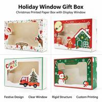 Boîte à fenêtre auto-érectible en carton couché mat recyclable pour pâtisseries de Noël, idéale pour les fêtes