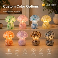 Lampe de table en verre en forme de champignon rechargeable USB-C, 3 températures de couleur, tactile, à intensité variable, sans fil, pour la décoration intérieure, cadeau, chevet