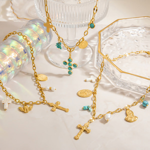 สร้อยคอโซ่คลาวิเคิลประดับไข่มุกเทียมสีขาวรูปกากบาททอง 18K สแตนเลส สวมใส่ได้ทุกวัน สำหรับทุกเพศ ผลิตที่เมืองอี้หวู่ - Product Image 1