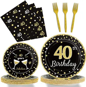 Set di piatti e tovaglioli per il 40 ° compleanno per 24 ospiti 40 anni forniture e decorazioni per feste di compleanno per uomo donna