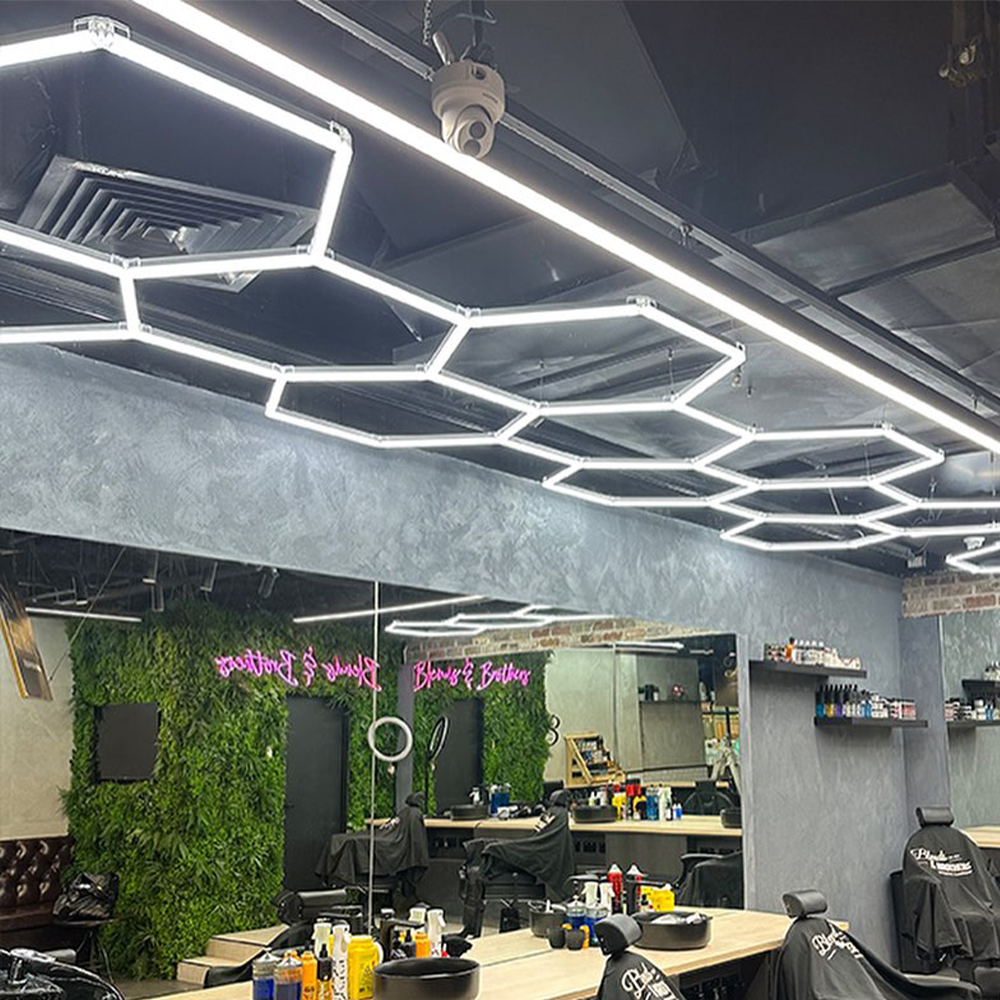 Factory Direct LED Garage Work Light Portable Aluminum Beauty Barbershop Gym Hexagon Roof Light 6500K Cold White AC Power Supply