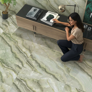 กระเบื้องปูพื้นสีเขียวขนาด60x120ซม. 600x1200มม. หินอ่อนขัดเงาดูกระเบื้องพอร์ซเลนมันวาวกระเบื้องพรีเมี่ยม - Product Image 1