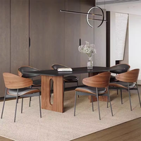 Chaise de salle à manger contemporaine en cuir style Wabi-sabi moderne, avec structure en bois massif courbé, pour salle à manger, café, hôtel et salle de bain