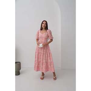 Wholesale Pink Buttoned <b>Balloon</b> Sleeve <b>Prom</b> Dress Decorative Elegant Design - Product Image 5