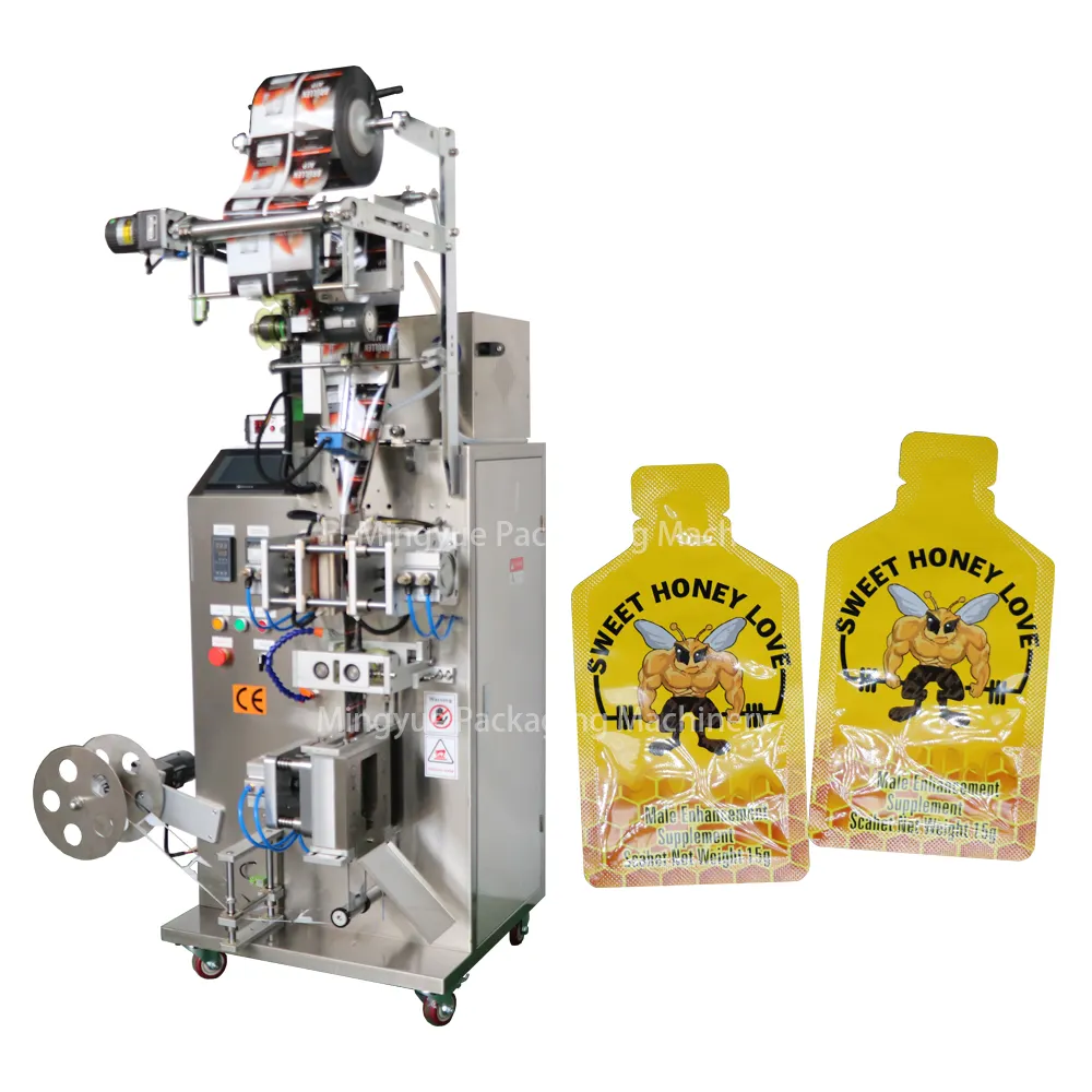 Full automatic vertical irrreguar bottle shaped sachet energy gel sauce honey juice packing packaging machine Factory