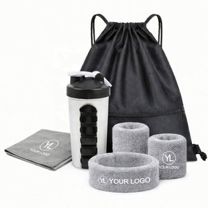 Botella Mezcladora con Logotipo Personalizado, Toalla de Secado Rápido, Bolsa con Cordón, Cintas para el Sudor, Kit de Artículos Deportivos para Promoción de Fitness - Product Image 1