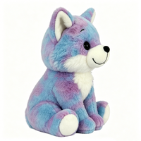 Peluche renard bleu violet tie-dye personnalisée, peluche renard dégradé pastel, peluche renard galaxie, peluche renard assis coloré