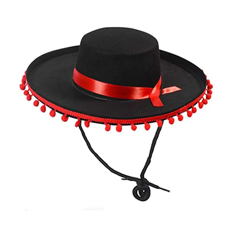 Fun Character Spanish Matador Hat Black Red Bull Fight