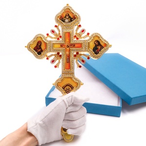 Cruz de Mano para Sacerdote, Chapada en Oro y Plata, con Caja de Regalo Azul, Decoración para <span class=keywords><strong>Altar</strong></span> de Ceremonia Religiosa Ortodoxa, ZDH-008 - Product Image 2