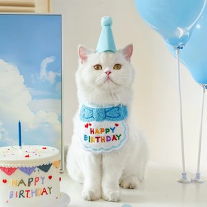 Baberos de cumpleaños para mascotas con sombrero, diseño de feliz cumpleaños para gatos y perros, accesorios de fiesta, estilo de dibujos animados suave y colorido - Product Image 3
