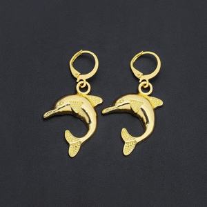 JXX 24k Gold Plated Brass Dolphin/<b>heart</b>/butterfly/ Flower Style Zircon Drop Huggie Hoop Earrings Chunky Hoop Earrings for Women - Product Image 2