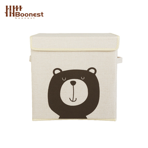 Contenitore portaoggetti in tessuto per bambini con coperchio integrato, scatola pieghevole con stampa <span class=keywords><strong>orsetto</strong></span> per l'organizzazione di giocattoli e libri nella cameretta - Product Image 5