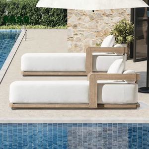 كرسي استرخاء لحمام السباحة بالفنادق، سرير شمس خارجي للحدائق، كرسي استلقاء مقاوم للماء، كرسي استرخاء من الألومنيوم والراتان والخشب الساج - Product Image 3