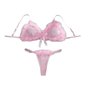 Nuevo Conjunto de Lencería Romántica de Dos Piezas para el Día de San Valentín, Brasier y Panties de Felpa Tejida, Color Rosa Claro, Transparente, Sexy e Íntimo para Mujer, QIQI - Product Image 2