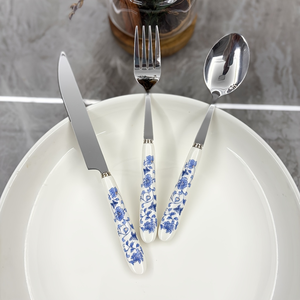 Trung Quốc phong cách chất lượng đáng tin cậy bán buôn sứ xử lý Bộ đồ ăn gốm ngã ba mô hình retro Bộ đồ ăn Set với hộp - Product Image 5