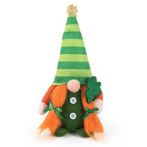 Décorations de gnome pour la Saint-Patrick, chapeau irlandais rayé, jouet en peluche avec trèfle or et vert - Product Image 5