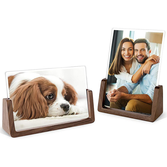 4x6 Inch Photo Frames with Walnut Wood Base and High Definition Break Free Acrylic Glass Covers Rustic Wooden Picture Frame