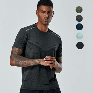 T-shirt de sport pour homme, coupe musclée, 88% polyester, 12% élasthanne, respirant, compression, <span class=keywords><strong>anti</strong></span>-transpiration, jacquard, pour la salle de sport et l'entraînement - Product Image 3
