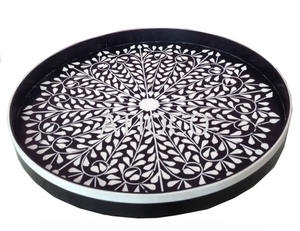 Nouveau plateau de fête rond imprimé multicolore dernier et moderne plateau de service élégant attrayant meilleure vente plateau en bois laqué - Product Image 6