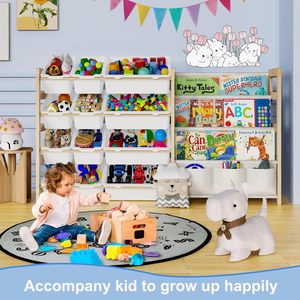 Organizador de Juguetes 2 en 1 con 4 Estantes para Libros y 12 Contenedores de Almacenamiento para Habitación Infantil, Sala de Juegos, Dormitorio, Guardería, Blanco - Product Image 2